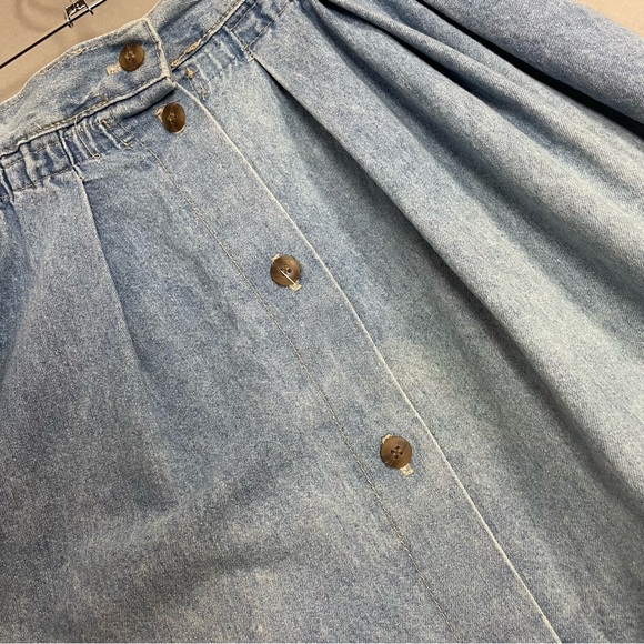 Vintage Denim Skirt Women Plus Size Elastic Waistband FLAWS Faded Blue Midi Jean - Picture 9 of 16